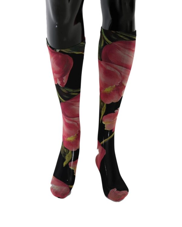 Floral Stretch Stockings with Logo Details Women – S