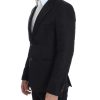 Black Silk and Linen Blend Two Button Slim Fit Blazer Jacket 48 IT Men