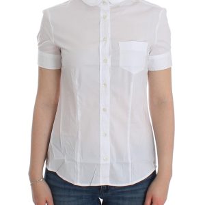 John Galliano White Cotton Stretch Shortsleeve Shirt Top Women