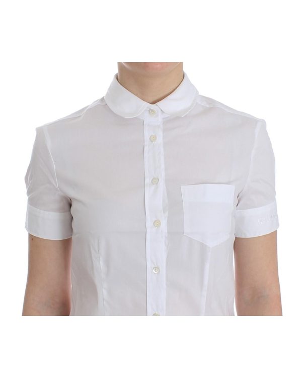 John Galliano White Cotton Stretch Shortsleeve Shirt Top Women – 40 IT