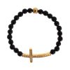 NIALAYA Gold Plated Sterling Silver Bracelet with Agate Stone and CZ Diamond Cross Women – M