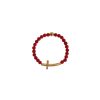 Authentic NIALAYA Gold Plated Silver Bracelet with Red Coral Beads and CZ Diamond Cross Women – M