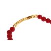 Authentic NIALAYA Gold Plated Silver Bracelet with Red Coral Beads and CZ Diamond Cross Women – M