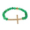 NIALAYA Green Jade Bead Bracelet with CZ Diamond Cross Women – XS