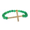 NIALAYA Green Jade Bead Bracelet with CZ Diamond Cross Women – XS