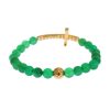 NIALAYA Green Jade Bead Bracelet with CZ Diamond Cross Women – XS