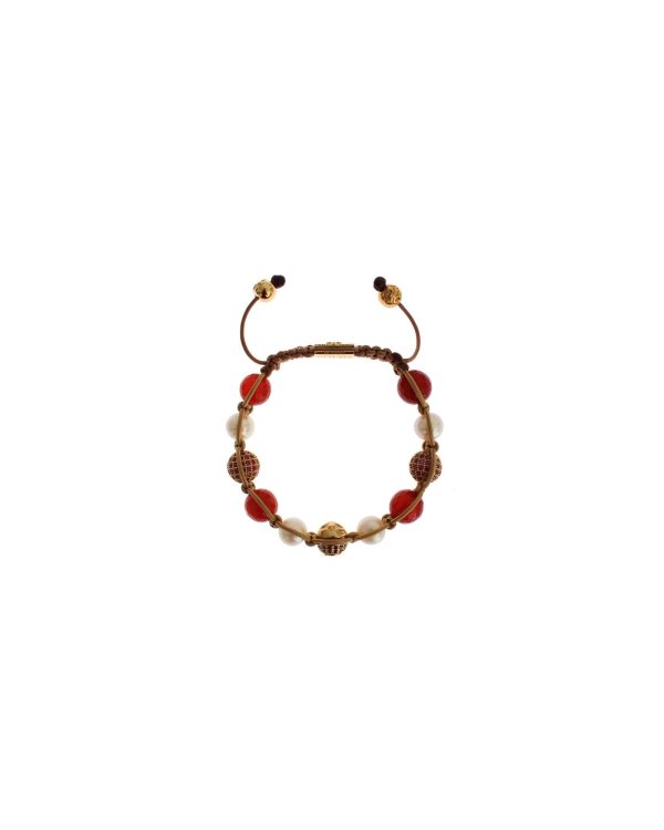 Authentic NIALAYA Red CZ Carnelian Pearl Bracelet S Women