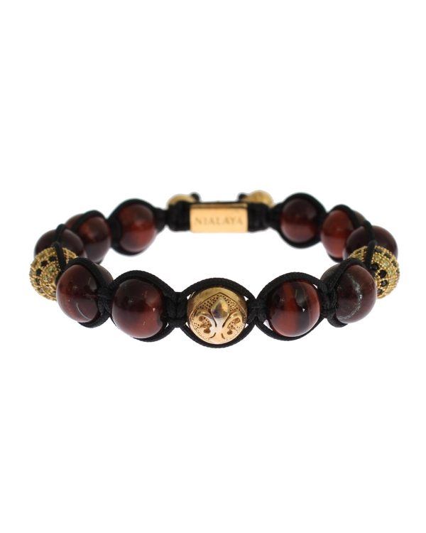 NIALAYA Red and Gold Multicolor CZ Bracelet Women – M