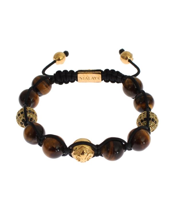 NIALAYA Multicolor CZ and Tigers Eye Gold Plated Bracelet S Women