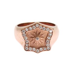 NIALAYA Pink Gold Plated Ring with Clear CZ Crystals 44 EU Women