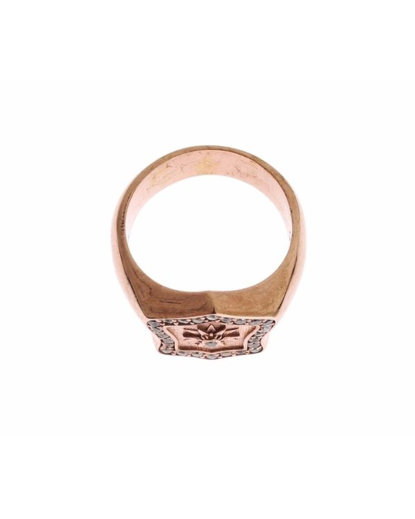 NIALAYA Pink Gold Plated Ring with Clear CZ Crystals 44 EU Women