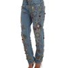 Blue Wash Crystal Heart Roses Embellished Enchanted Sicily Boyfriend Fit Jeans Women – 36 IT