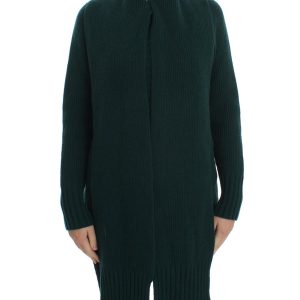 Green Cashmere Long Cardigan Sweater with Logo Details Women