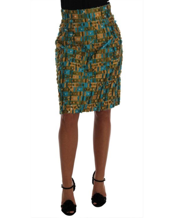 Dolce & Gabbana Green Jacquard High Waist Pencil Skirt Women – 44 IT