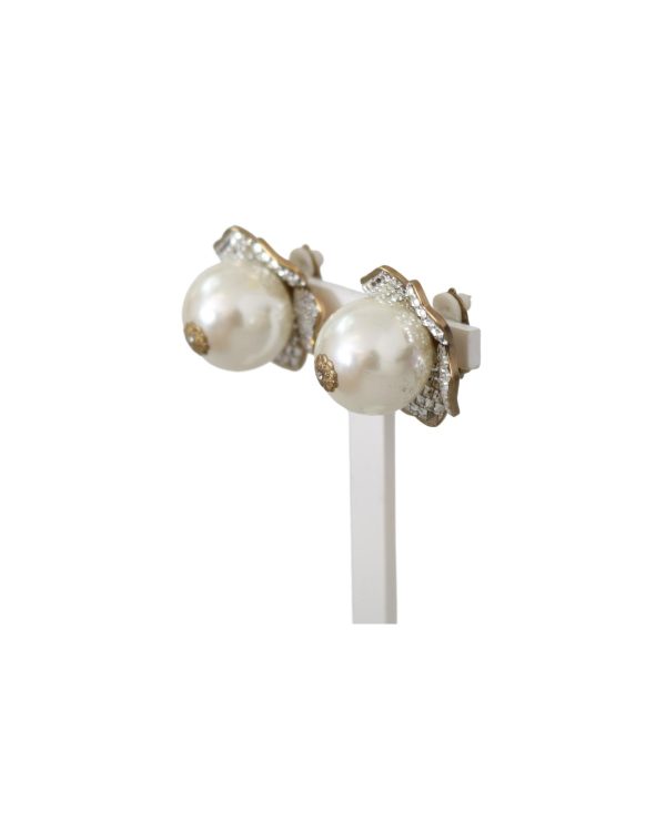 Floral Motif Dolce & Gabbana Earrings with Shimmering Crystals and Faux Pearl One Size Women