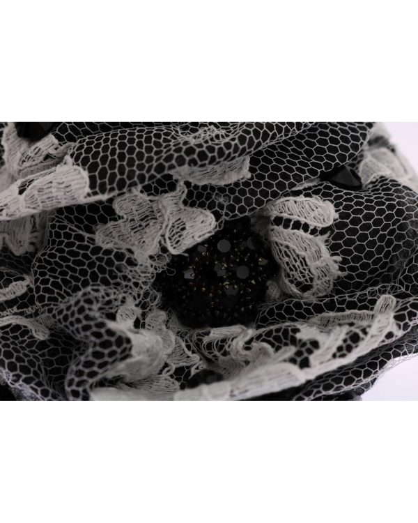 Black and White Floral Lace Crystal Hair Claw One Size Women