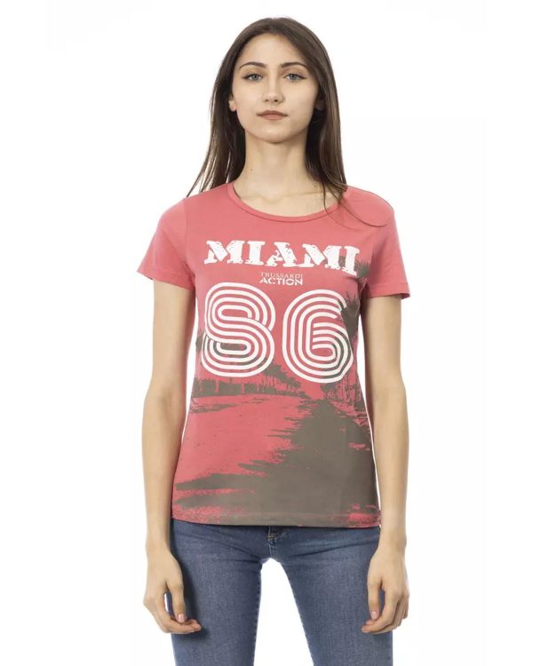 Short Sleeve T-shirt with Round Neck and Front Print – L