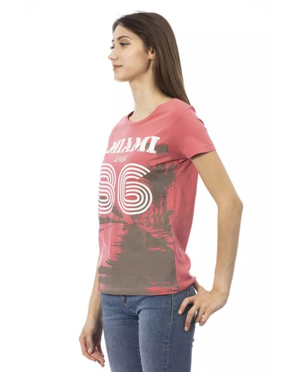 Short Sleeve T-shirt with Round Neck and Front Print – L