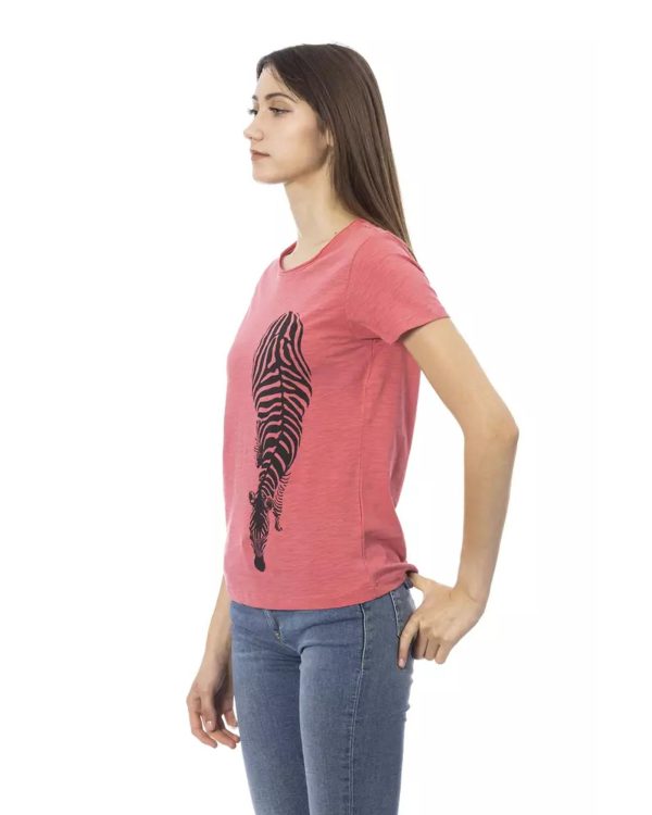 Short Sleeve T-shirt with Round Neck and Front Print – L