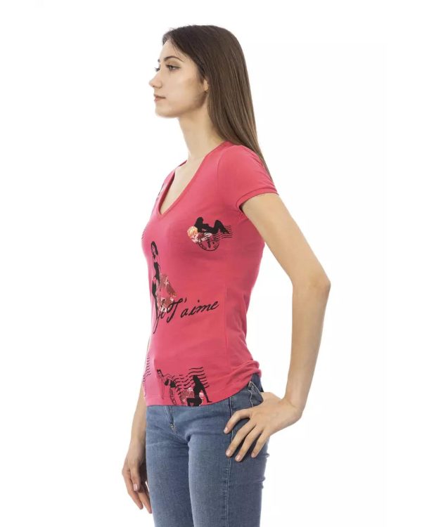 Short Sleeve T-shirt with V-neck and Front Print – L