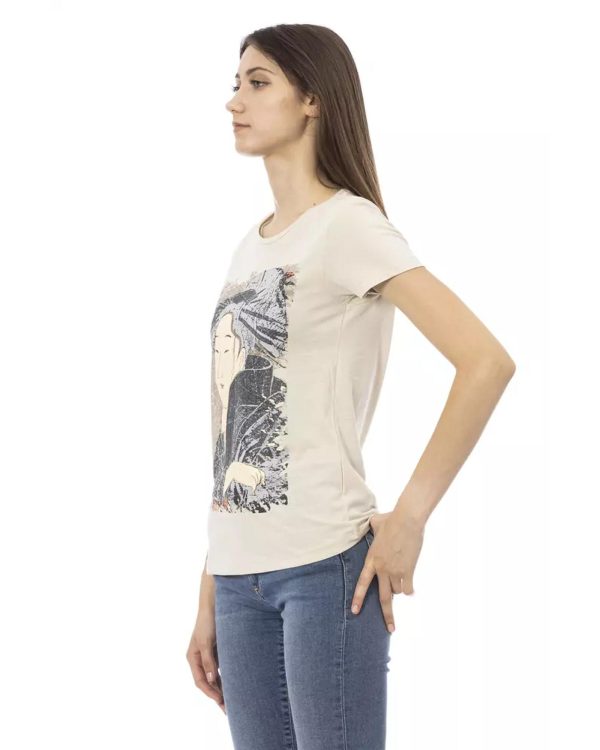 Round Neck Short Sleeve T-shirt with Front Print – L