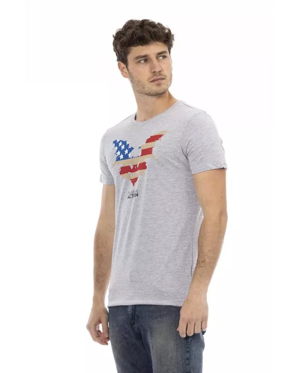 Short Sleeve Round Neck T-shirt with Front Print – L