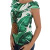 Cap Sleeve Blouse Top with Ruffled Neckline and Sequined Pineapple Embroidery Women – 36 IT