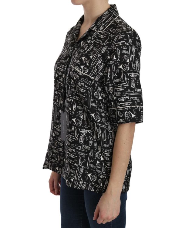 Musical Instrument Print Collared Top Women – 36 IT