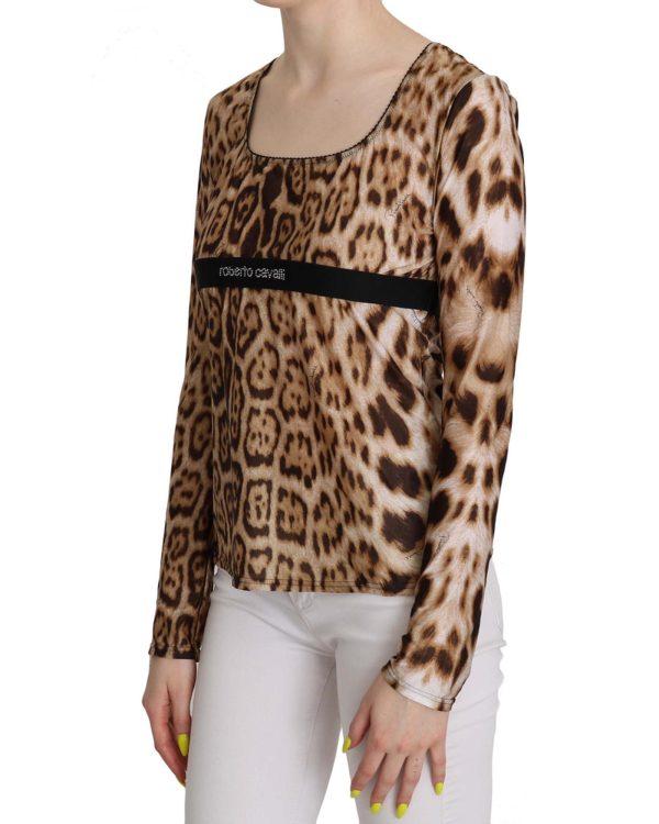 Roberto Cavalli Long Sleeve Round Neck Leopard Top Women – 46 IT