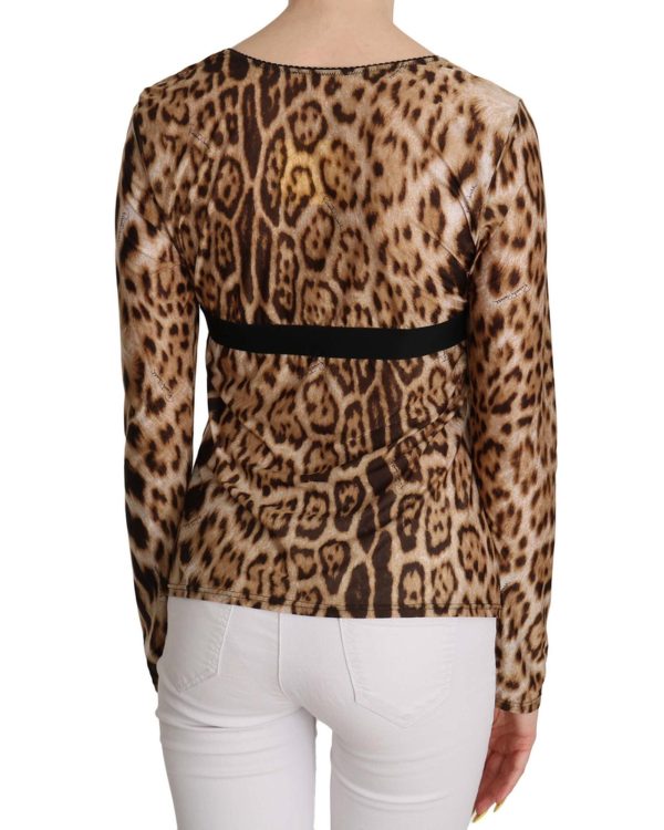 Roberto Cavalli Long Sleeve Round Neck Leopard Top Women – 46 IT