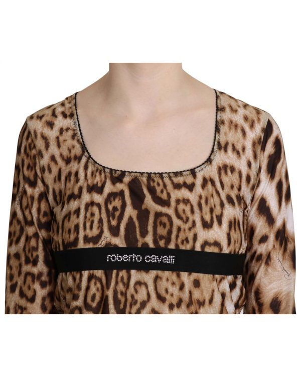 Roberto Cavalli Long Sleeve Round Neck Leopard Top Women – 46 IT