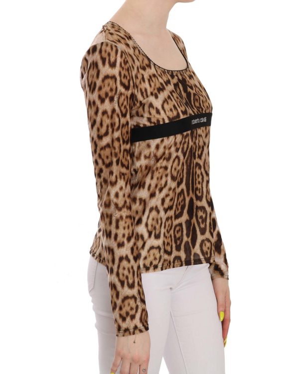 Roberto Cavalli Long Sleeve Round Neck Leopard Top Women – 46 IT