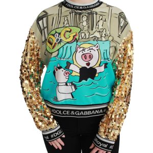 Dolce & Gabbana Crewneck Pullover Sweater with Year of the Pig Motive Women