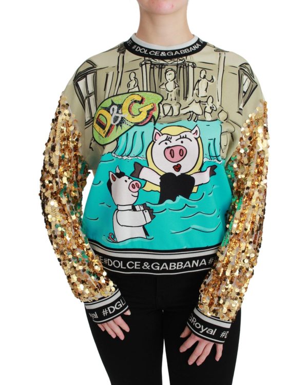 Dolce & Gabbana Crewneck Pullover Sweater with Year of the Pig Motive Women – 36 IT