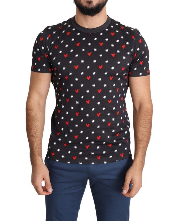 Gorgeous Dolce & Gabbana Dark Gray Hearts Print T-Shirt Men – 48 IT