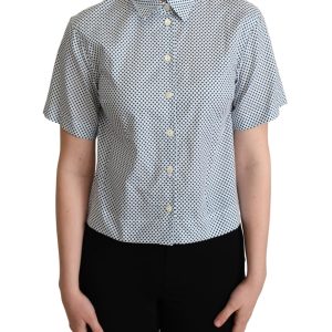 Polka Dot Collared Shirt - Blue Women