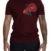 Gorgeous Dolce & Gabbana T-shirt with Bordeaux Roses Motif Print Men – 50 IT