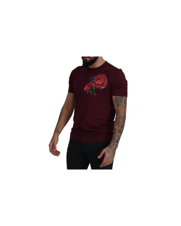 Gorgeous Dolce & Gabbana T-shirt with Bordeaux Roses Motif Print Men – 50 IT