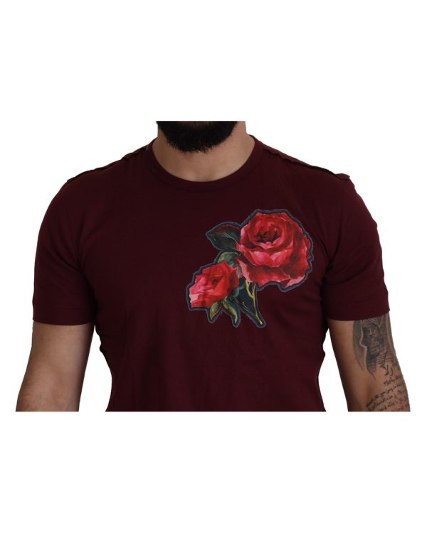 Gorgeous Dolce & Gabbana T-shirt with Bordeaux Roses Motif Print Men – 50 IT