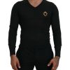 Stunning Dolce & Gabbana V-Neck Sweater with Heart Embroidery 44 IT Men