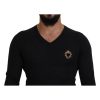 Stunning Dolce & Gabbana V-Neck Sweater with Heart Embroidery 44 IT Men