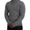 Stunning Gray Long Sleeve Wool-Blend Sweater Men – 46 IT