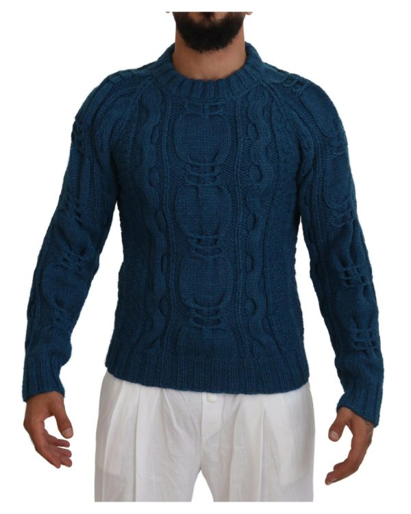 Blue Crewneck Pullover Sweater with Logo Details Men – 44 IT