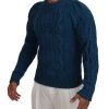 Blue Crewneck Pullover Sweater with Logo Details Men – 44 IT