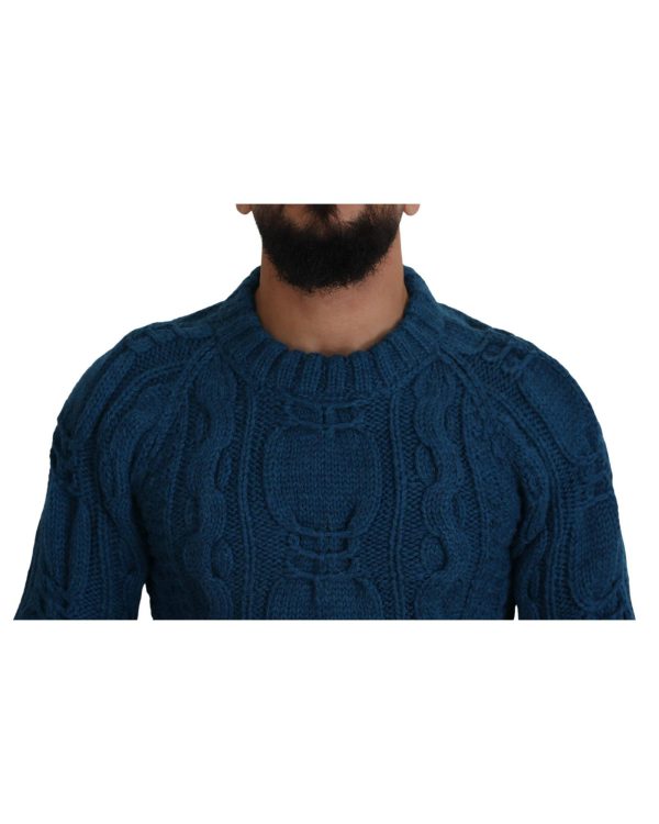 Blue Crewneck Pullover Sweater with Logo Details Men – 44 IT