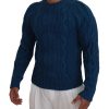 Blue Crewneck Pullover Sweater with Logo Details Men – 44 IT