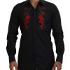 GOLD Long Sleeve Shirt with Floral Embroidery by Dolce & Gabbana Men – 38 IT