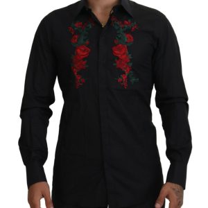 GOLD Long Sleeve Shirt with Floral Embroidery by Dolce & Gabbana Men