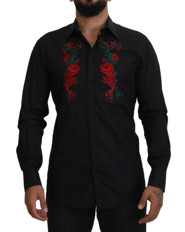 GOLD Long Sleeve Shirt with Floral Embroidery by Dolce & Gabbana Men – 38 IT