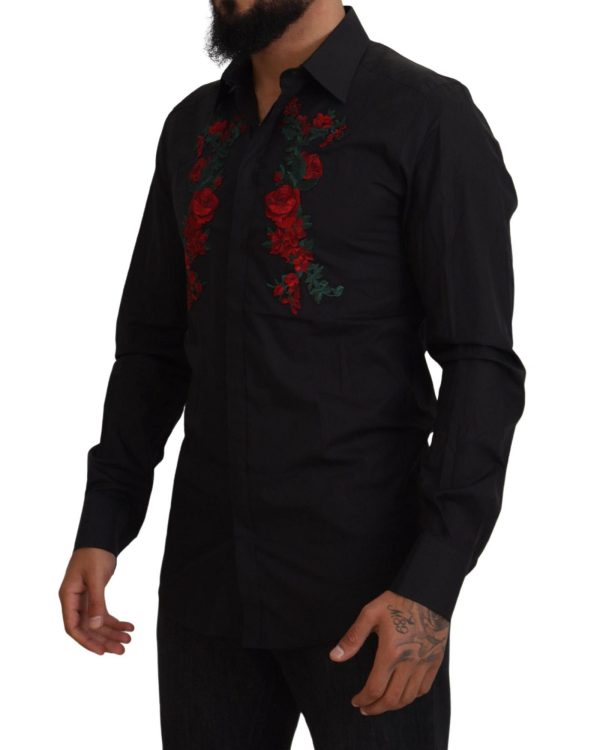 GOLD Long Sleeve Shirt with Floral Embroidery by Dolce & Gabbana Men – 38 IT